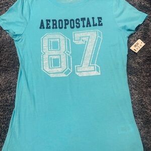 Aeropostale Light Blue Graphic '87' Short Sleeve Tee, L fitted